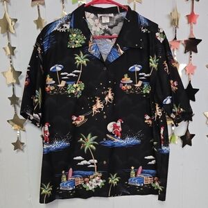 Vintage Pacific Legend Christmas Hawaiian Shirt Black Santa Mens  XL Aloha USA